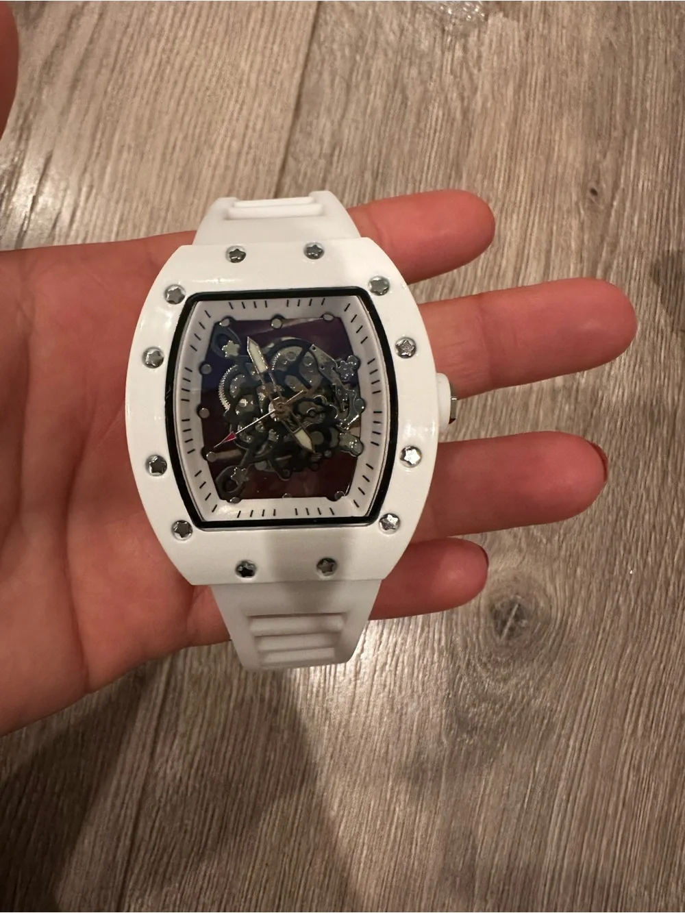 White Skeleton Dial Smartwatch Style Watch